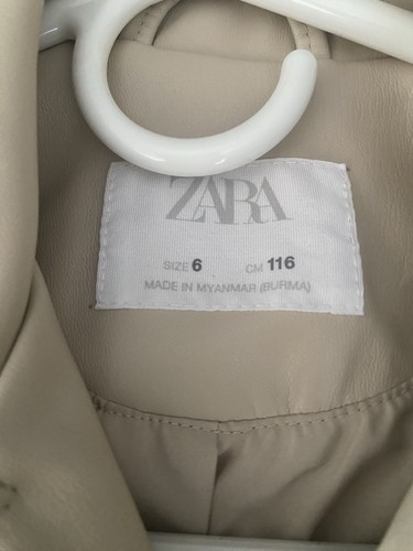 Zara Kids Cream Off White Faux Leather Biker Motorcycle Jacket Kids Size 6 - Picture 8 of 10