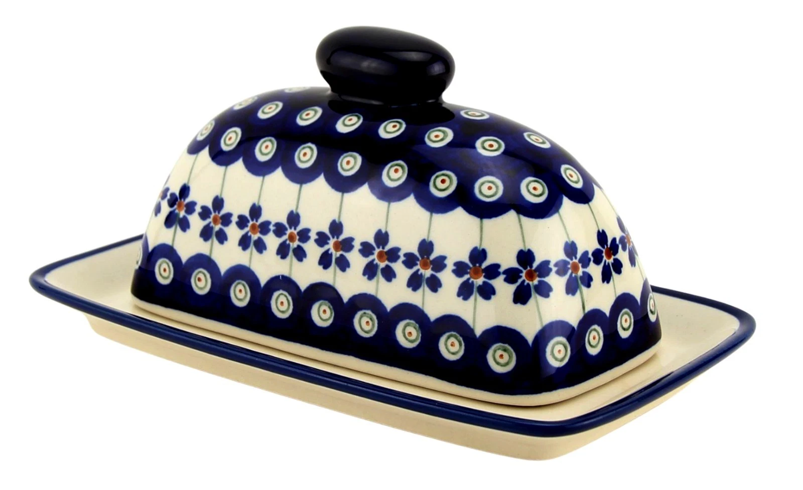 Polish Pottery Butter Dish with Lid Zaklady Boleslawiec, Poland - Butter Keeper