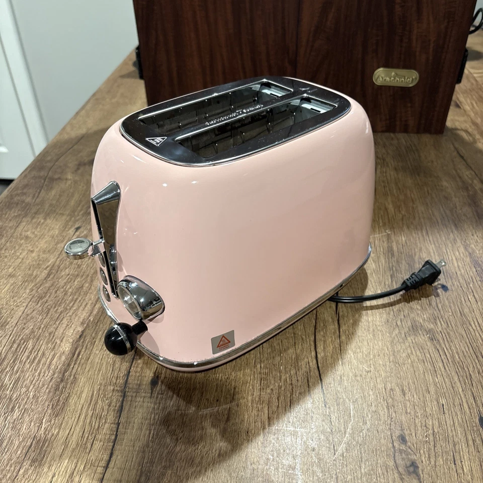 KitchMix Tostadora Retro 2 Rebanadas Rosa Acero Inoxidable-Bagel/Descongelación/Recalentamiento Probado Foto 2 de 4