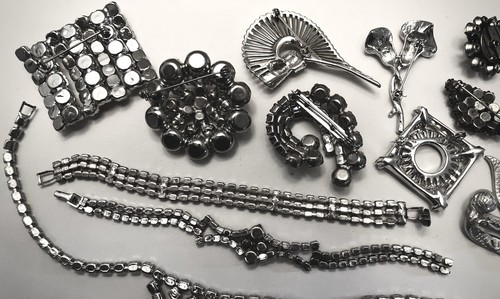 Funkelnde Vintage Sammlung/Konvolut klare Strass Schmuck-Pins/Armband/Halskette - Bild 15 von 24