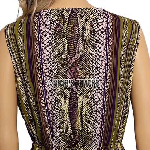 Snake Print Boho Chic Dress Lace-Up Neck Sleeveless Dana Buchman Green Size L - Picture 7 of 11