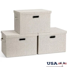 Sturdy Stackable Storage Bins W/ Lids Collapsible Decorative Baskets W/ Handles