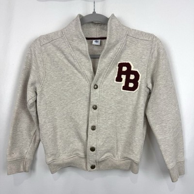 Petit Bateau Kids Sz 10 Beige Sweatshirt Cardigan ''PB'' Patch Button Front Casual