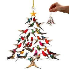 Hummingbird Christmas Ornament, Colorful Hummingbirds Tree Decor, Stacked..