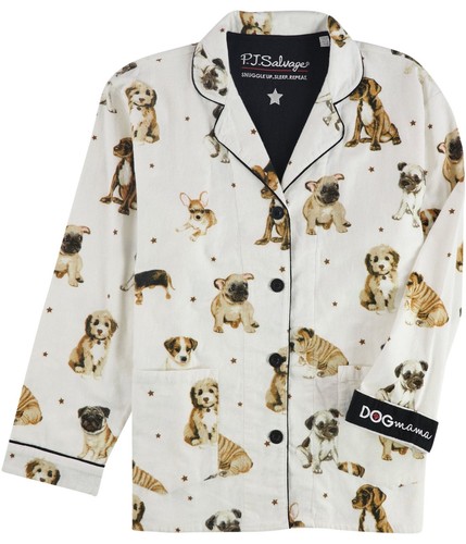 P.J. Salvage Womens Dog Mama Button Down Pajama Shirt, White, Small