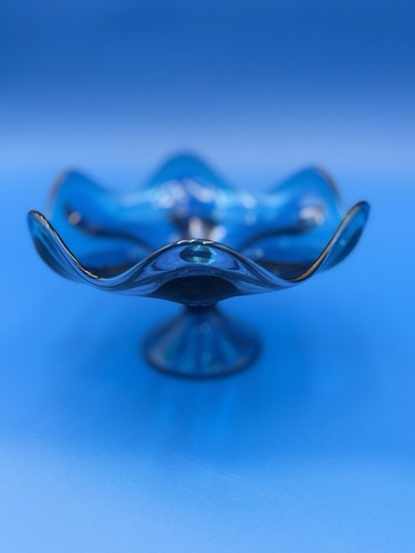 Vintage Viking Glass Blue Pedestal Dish MCM - Picture 5 of 5