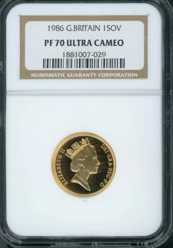 1986 GREAT BRITAIN FULL GOLD SOVEREIGN GOLD COIN NGC PF70 PR70 !!