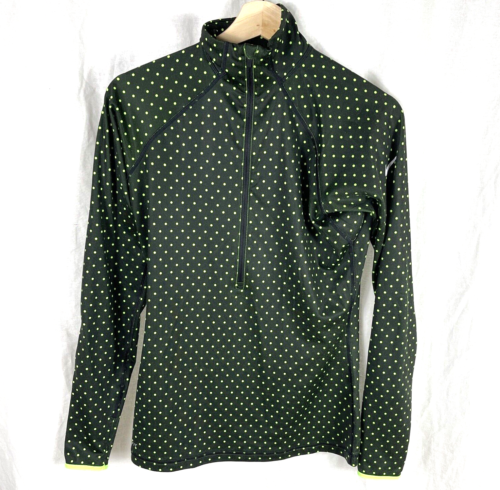 Nike Pro Dri Fit Shirt Women's Medium Pullover Half Zip Black Green Polka Dots - Picture 1 of 6