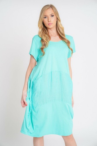 Damen italienisch Lagenlook Leinen Panel Einsatz Schaufel Ausschnitt Baumwolle 2 Taschen Kleid - Bild 37 von 65