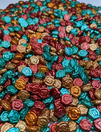 Flower Beads Metallic Roses Mixed Color Beads for Jewelry 9mm 200 pcs - Picture 2 of 3