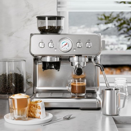 Cafetera espresso automática de 15 bares con espumador de leche varilla de vapor y molinillo - Imagen 8 de 8