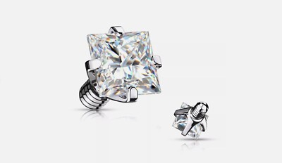 3 Pc Square 3mm CZ Prong Set Internal Threaded Dermal Anchor Heads 14G