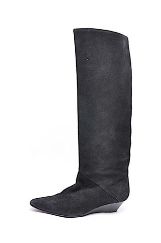 CLAUDIA CIUTI Black Suede Knee High Pointed Toe 1-5/8" Wedge Heel Boots Sz 7 M - Picture 9 of 11