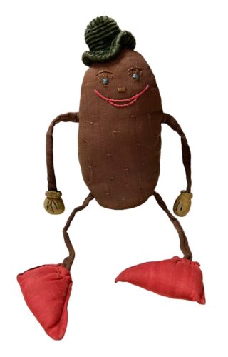 Prymitywna ręcznie robiona głowa ziemniaka zabawka tkanina szmarag lalka sztuka ludowa brązowa tkanina - Zdjęcie 1 z 7