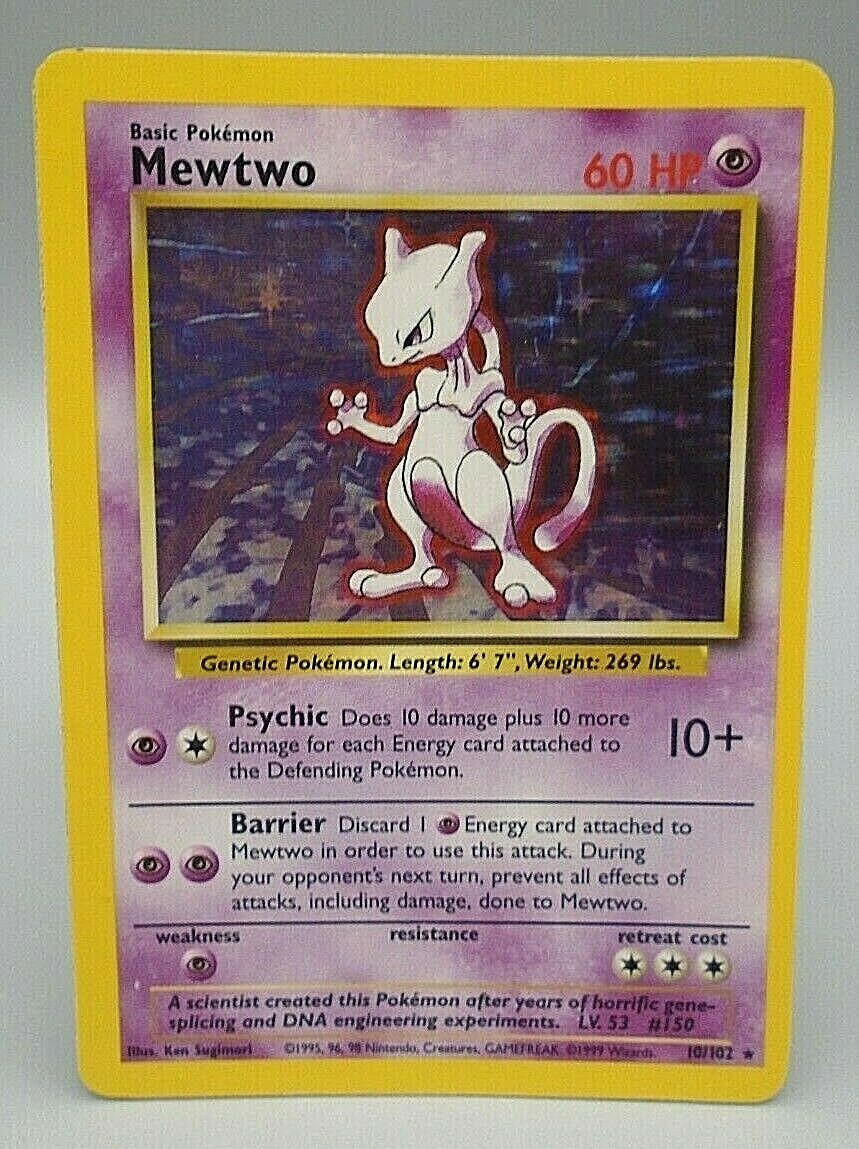 Mewtwo Holo 10/102 - 1999 Pokémon WOTC Pokemon Card Mewtwo Holo Foil Holographic 10/102 1999