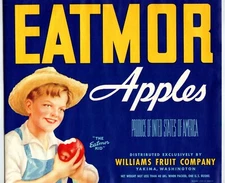 Eatmor Apples Farmer Boy Fruit Crate Label Original Vintage 1940's Yakima Wash