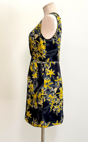 Y2K MILLY NEW YORK black yellow SILK sheath DRESS w POCKETS wedding 6 USA demure - Picture 12 of 17