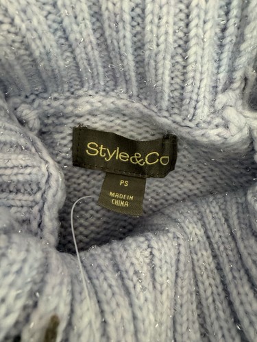 Style&Co Damen Petite Rollkragenpullover mit Zopfmuster Blau PS - Bild 10 von 14