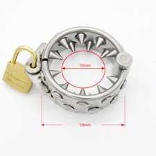 Steel Chastity Device Ring 2 Rows Spikes Ball Stretcher Scrotum Pendant CBT BDSM