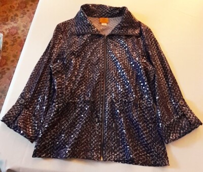 Ruby Rd.  Silver & Purple Jacket, Shiny, Zip Front, Long Sleeve, Size 12