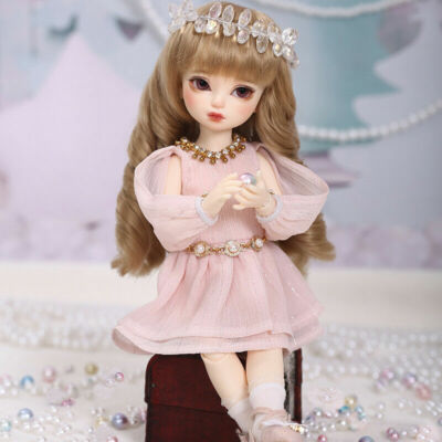 Pink Plleated Chiffon Dress clothes Hair wig shoes For 1/6 BJD Doll ip  Becky