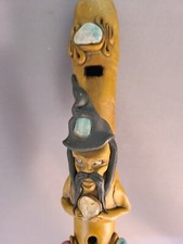 Hand Made Wood Flute w Molded Clay Wizard and Semi Precious Gem Stones