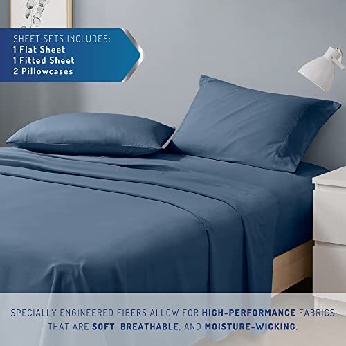 Coolmax Cooling Sheets Set for Size Bed, Moisture Wicking Full Blue