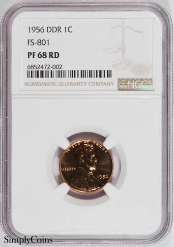 1956 DDR FS-801 Lincoln Wheat Penny Cent ~ NGC PF68 RD ~ PROOF PR68 RED US Coin
