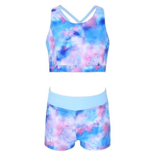UK Girls 2Pcs Tankini Swimsuit Sleeveless Swim Crop Top with Shorts Bikini Set - Picture 27 of 31