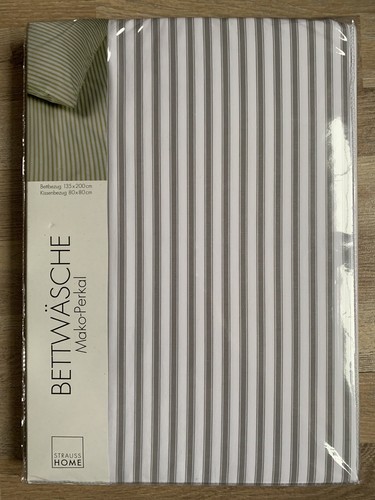 Mako Perkal Bettwäsche 135x200 Weiß Grau Streifen Edel Luxus 100% Baumwolle NEU - Bild 2 von 5