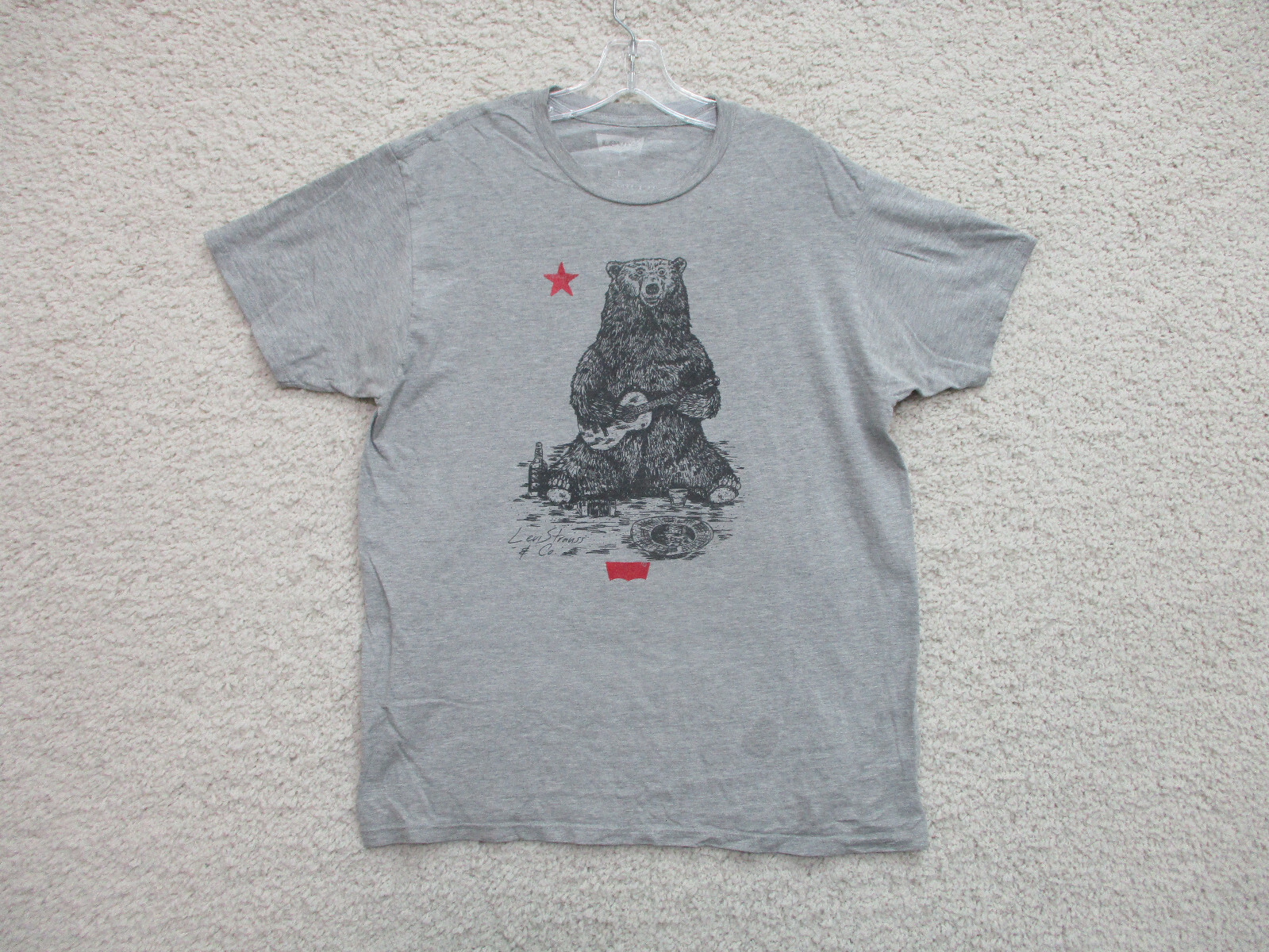Levis Shirt Large Adult Gray Casual Slim Fit California Bear Guitar Stretch Mens