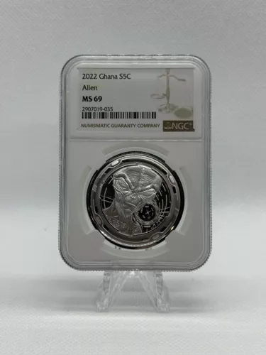 2022 1 oz Republic of Ghana Silver Alien NGC MS69. Mintage Of 25,000