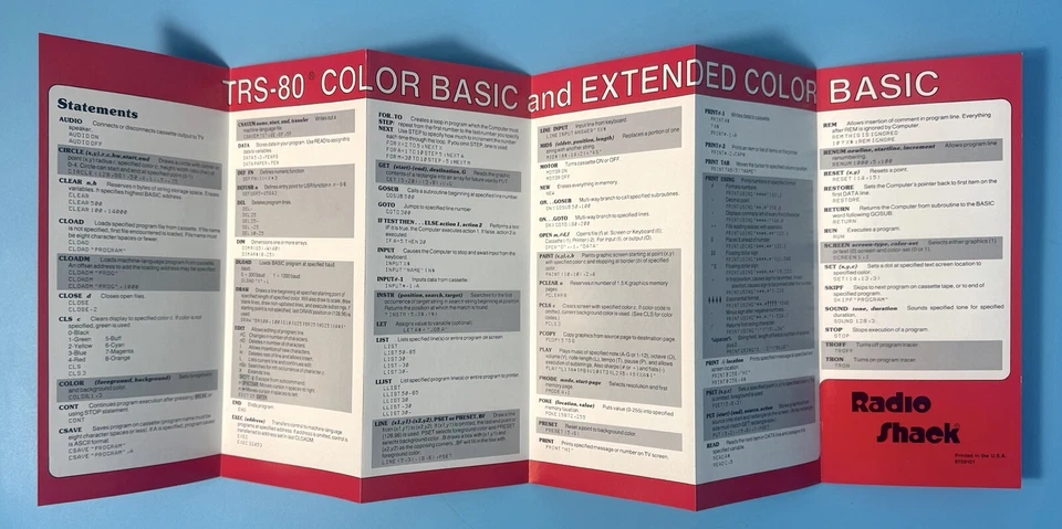 TRS-80 Color Computer Micro Computer System BASIC Quick Reference 1981 8759101 - Image 4 of 4