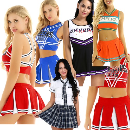 Cheerleader Schoolgirl Fancy Dress Uniform Ladies Hen Party Costume Outfit S-3XL