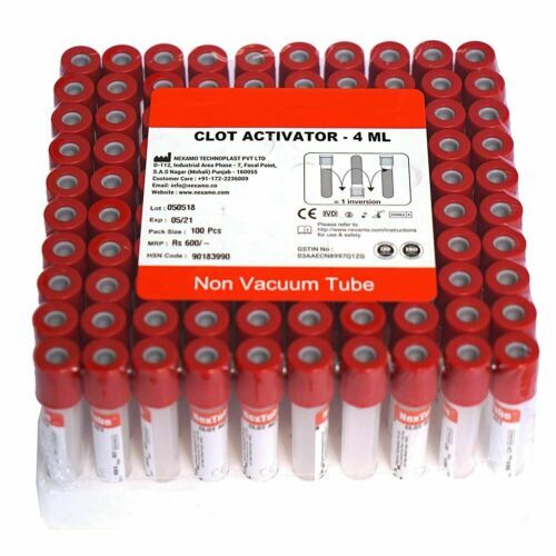 BLOOD COLLECTION TUBE, CLOT ACTIVATOR NON VACUUM ( PACK-100PCS ) - 4 ML - Picture 1 of 2