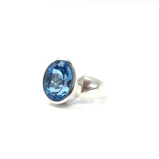 925 Silver Ring Sky Blue Topaz Oval Cut Modern Ladies Jewellery 17.5mm / 55