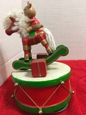 Vintage Christmas Miniature Wood Toy Rocking Horse Music Box Jingle Bells