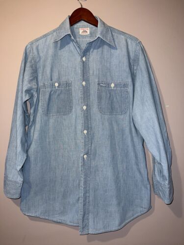 VINTAGE 1950's TRACTOR SANFORIZED CHAMBRAY SHIRT RARE LABEL TAG - Afbeelding 1 van 5