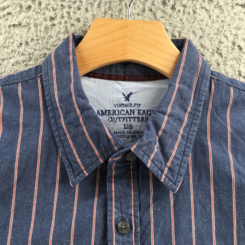 American Eagle Vintage Fit Button Up Shirt Mens L Blue Cotton Long Sleeve Casual - Image 3 of 4