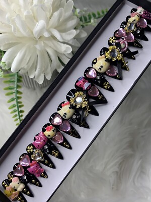 Cat Press On Nails | High Quality | Handmade | Custom | Long Stiletto