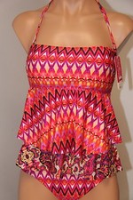 NWT Kenneth Cole Reaction Swimsuit Tankini 2pc Set Sz M Bandeau Ruffles PGL