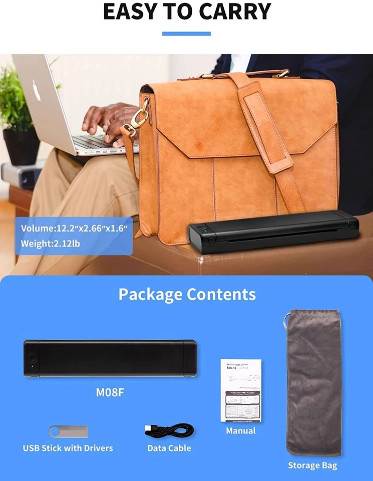 Phomemo M08F A4 Thermal Printer Wireless Bluetooth for Brother PJ-722 PJ-763 Lot - Image 4 of 4