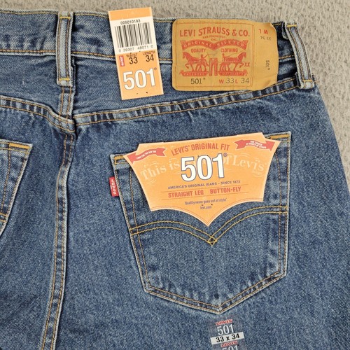 Levi's jeans 501 mens 33x34 blue 100% cotton 2017 button fly 00501-0193 Mexico - Picture 3 of 16