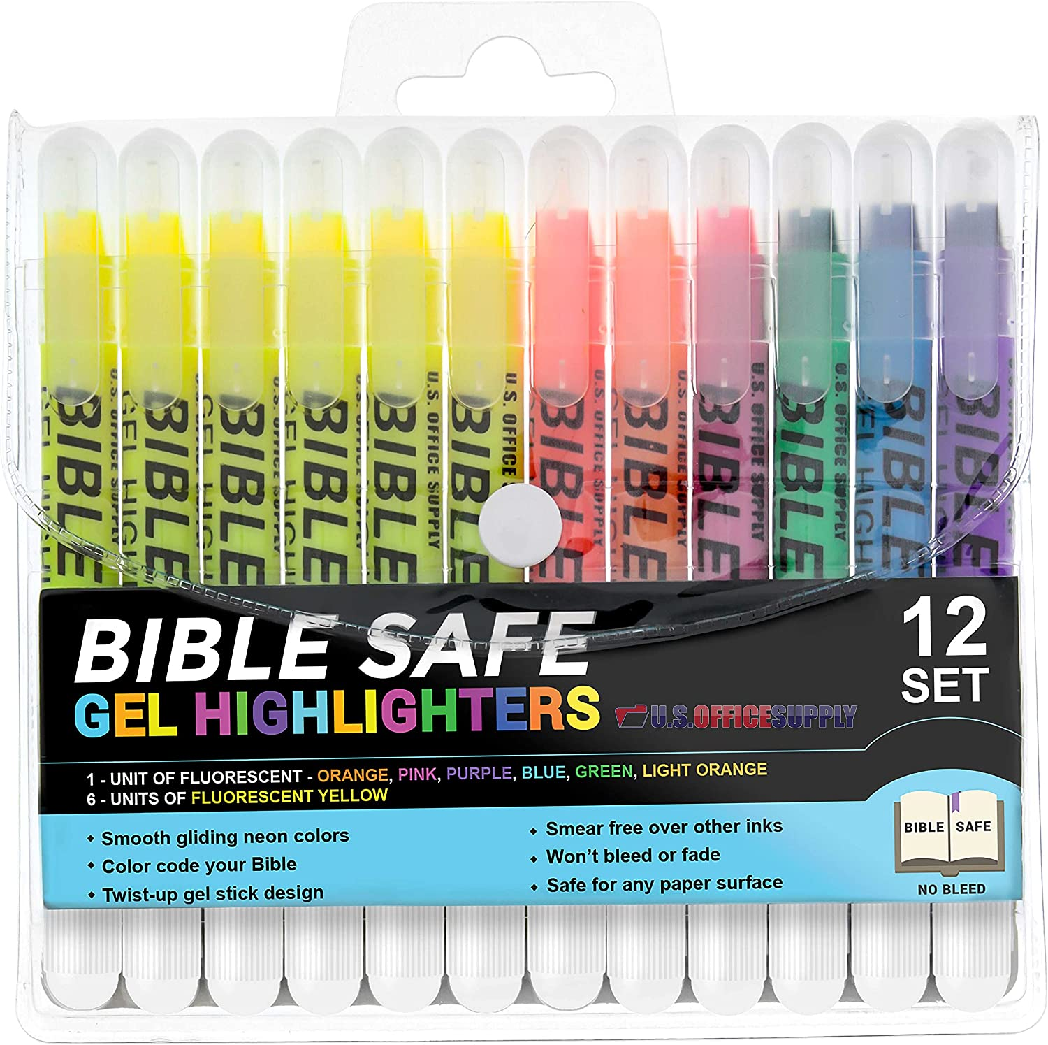 Bible Safe Gel Highlighters, Pack of 12 - Set with 6 Bright Ne-image