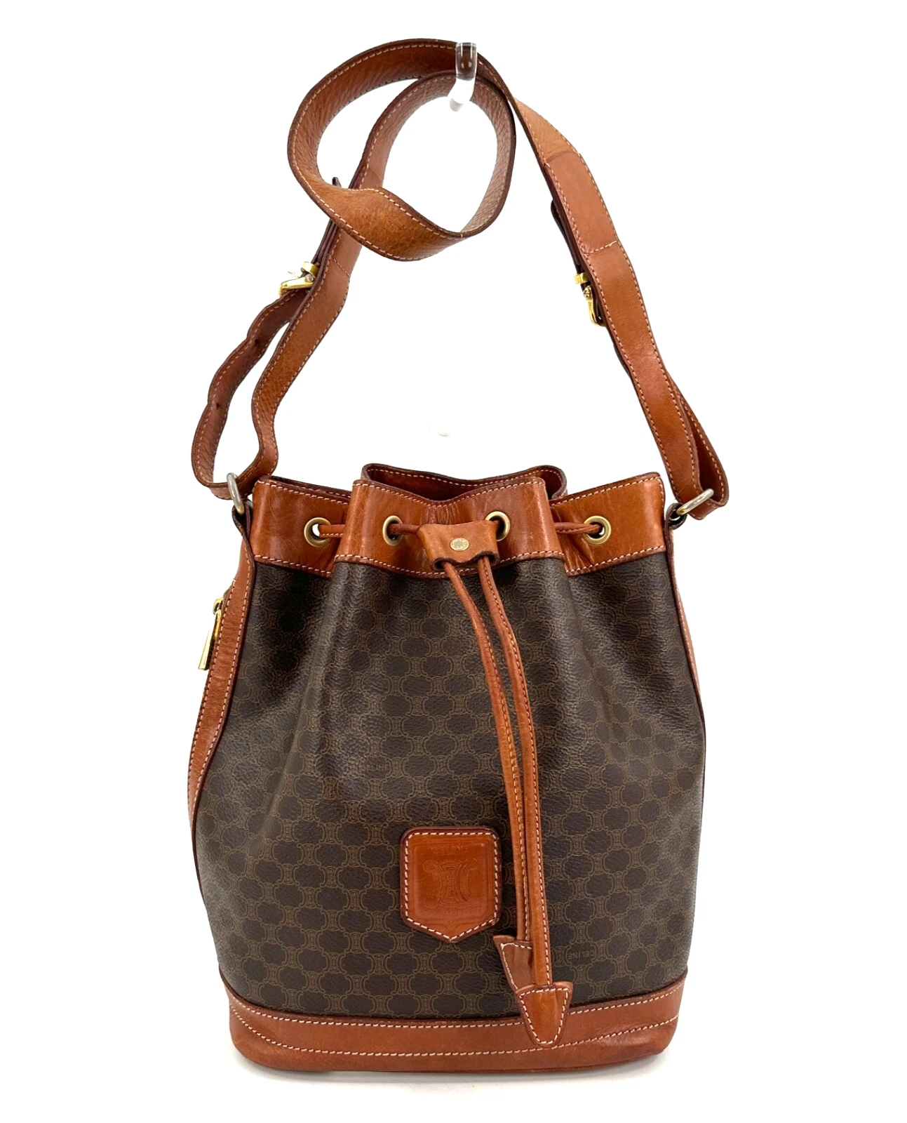 CELINE Borsa con coulisse Macadam Marrone PVC Pelle Tracolla Autentica