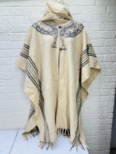 VTG 70's Mayan Calendar Winter Cape Cozy Rustic Poncho Boho Fringe Wool Shawl