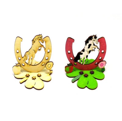 HOLZTEILCHEN KRUKOW Kreativ Set für Kinder Pferd springen Hufeisen Holz Kindergeburtstag Verschenken