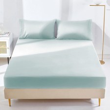 Fitted Sheet with Pillowcases, Premium Double Brushed Microfiber Fitted Botto...