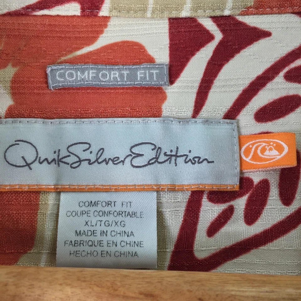 Quiksilver edition mens button up shirt XL beige floral silk cotton party 123049 - Image 3 of 4
