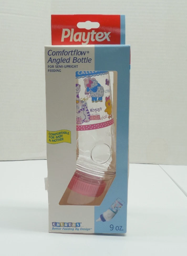 Vintage 90's Playtex Baby Comfortflow Angled Bottle Cherrubs Cute animals Pink
Opens in a new window